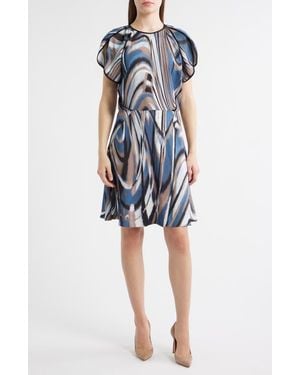 BOSS Swirl Print A-Line Dress - Blue