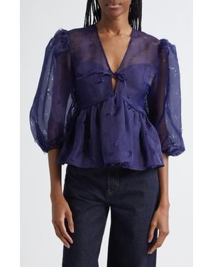 Stine Goya Floral Organza Top - Blue