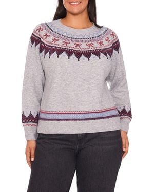 Cece Fair Isle Ribbon Detail Crewneck Sweater - Purple