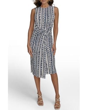Donna Karan Abstract Print Gathered Sheath Dress - Blue
