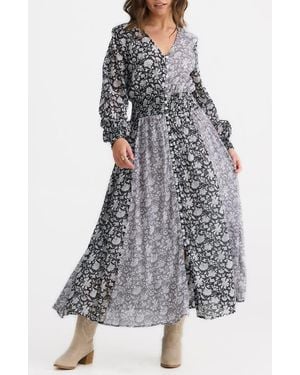 Talisman the Label Halcycon Floral Long Sleeve Cotton Maxi Dress - Gray