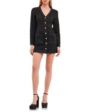 Endless Rose Textured Long Sleeve Dress - Black