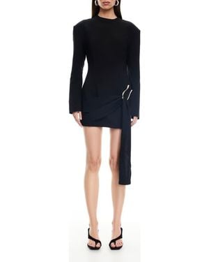 Lioness Martini Long Sleeve Draped Minidress - Black
