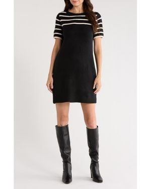 Halogen® Stripe Short Sleeve Sweater Dress - Black