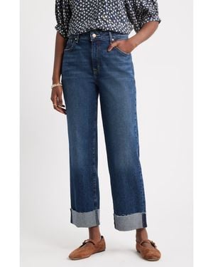Treasure & Bond Cuffed High Waist Straight Leg Jeans - Blue
