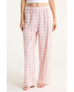 Open Edit Print Flannel Boxer Pajama Pants - Pink