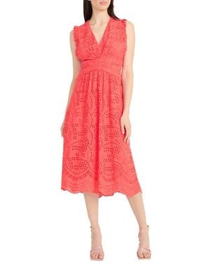 Maggy London Sleeveless Embroidered Eyelet Midi Dress