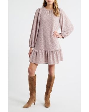 Treasure & Bond Long Sleeve Drop Waist Chenille Minidress - Pink