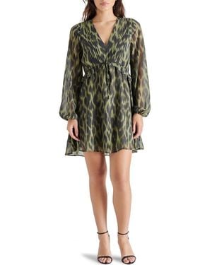 Steve Madden Rami Leopard Print Long Sleeve Chiffon Minidress - Green