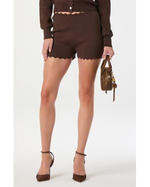 Astr Scalloped Edge Knit Shorts - Brown