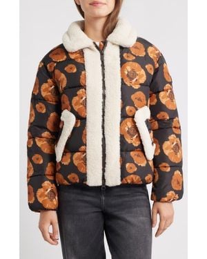 Save The Duck Sugar Water Resistant Floral Puffer Jacket With High Pile Fleece Trim - Multicolor