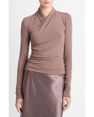 Vince Long Sleeve Knit Wrap Top - Brown