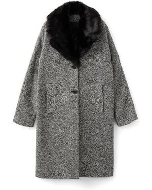 Mango Mottled Coat With Faux Fur Collar - Black
