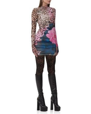 afrm kori long-sleeve mesh ruffled mini dress AFRM Plus Size Kori Dotted Print Keyhole Neck Line Long Sleeve Mini Dress