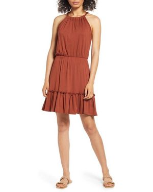 Loveappella Flounce Hem Halter Dress - Red