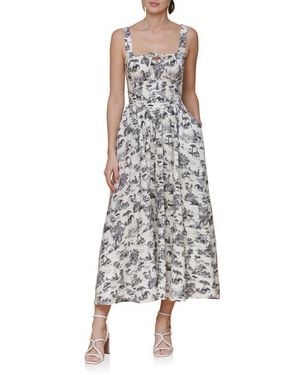 Avec Les Filles Bustier Linen Blend Midi Sundress - White