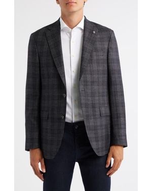 Jack Victor Midland Contemporary Fit Plaid Wool & Silk Blend Sport Coat - Black