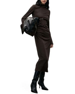 Mango Ruched Long Sleeve Midi Dress - Black