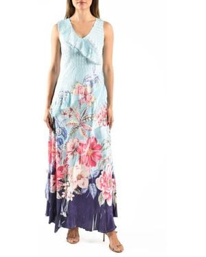 Komarov Ruffle Chiffon & Charmeuse Maxi Cocktail Dress - White