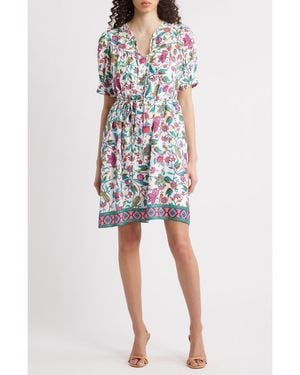 Julia Jordan Floral Print Short Sleeve Dress - Blue