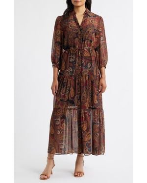 Julia Jordan Paisley Tiered Dress - Brown
