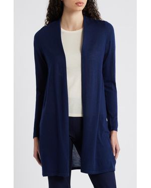 Eileen Fisher Open Front Merino Wool Cardigan - Blue