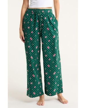 Open Edit Print Flannel Boxer Pajama Pants - Green