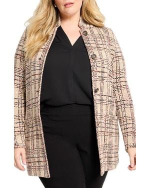NIC+ZOE Stitchy Plaid Cotton Knit Blazer - Brown