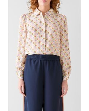 LK Bennett Mari Print Twist Cuff Silk Shirt - Blue