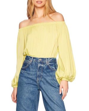 Susana Monaco Off The Shoulder Matte Satin Blouson Bodysuit - Blue