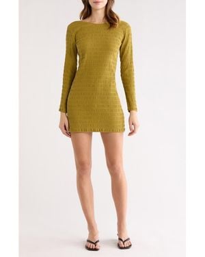 Billabong Dream Life Long Sleeve Pucker Knit Minidress - Yellow