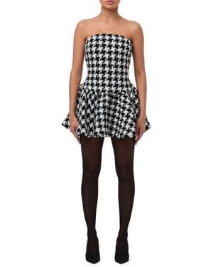 Naked Wardrobe Houndstooth Check Tweed Strapless Minidress - Black