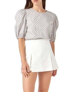 English Factory Floral Print Puff Sleeve Top - White