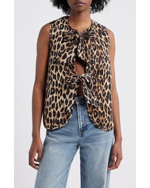 Damson Madder Tilly Leopard Print Organic Cotton Quilted Vest - Blue