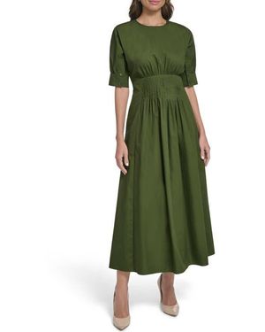Vince Camuto Pleat Detail Cotton Poplin Dress - Green