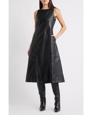 Halogen® Structured Faux Leather Midi Dress - Black