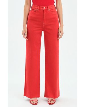 DAZE Far Out High Waist Wide Leg Jeans - Red
