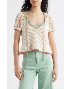 Free People Friendship Crochet Knit Peplum Top - Green