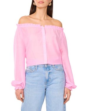 Two By Vince Camuto Off The Shoulder Long Sleeve Button-Up Top - Red