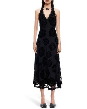 Lioness Stars Align Burnout Lace Halter Midi Dress - Black