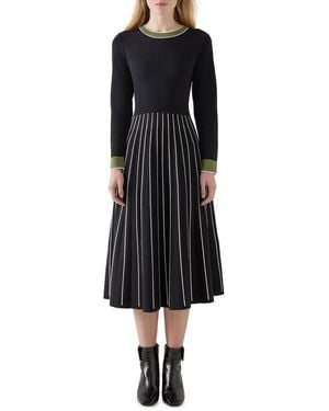 LK Bennett Striped Sweater Dress with Contrast Trim - Black