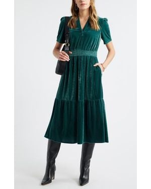 Caslon Short Sleeve Velour Midi Dress - Green