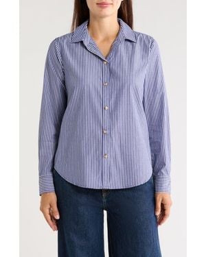 Beach Lunch Lounge Bentley Stripe Long Sleeve Cotton Button-Up Shirt - Purple