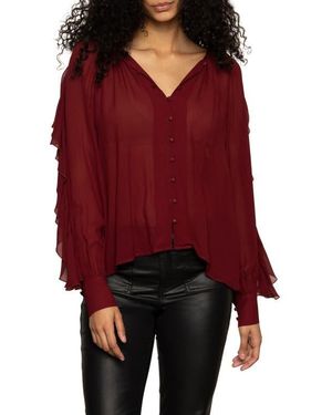 Sanctuary Harmony Ruffle Sleeve Button-Up Shirt - Red