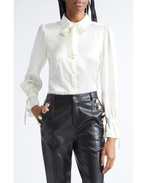 Cinq À Sept Troyer Tie Neck Silk Button-Up Shirt - White