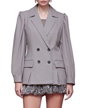 Avec Les Filles Double Breasted Puff Shoulder Blazer - Gray