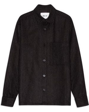 NN07 Freddy 1630 Pinstripe Wool Blend Button-Up Shirt Jacket - Black