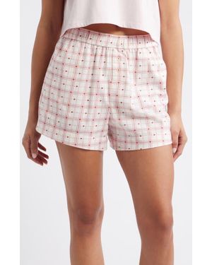 Open Edit Print Cozy Flannel Boxer Pajama Shorts - Pink