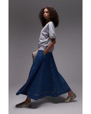 TOPSHOP Denim Full Maxi Skirt - Blue