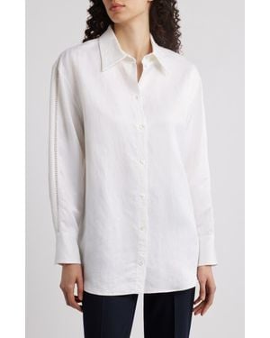 BOSS Belini Openwork Trim Button-Up Shirt - White